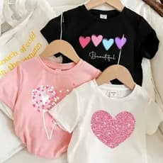 Kit 3 Camiseta Infantil Feminina Coração Fofinha Minimalista Blusa Para o Dia a Dia 100% Algodão