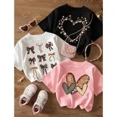 Kit 3 Camisetas Infantil Meninas Estampada Delicada Blogueira Moda Criança Corações 100% Algodão