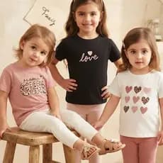 Kit 3 Blusa Básica Infantil Criança Menina Coração Oncinha Love 100% Algodão Tendência Verão