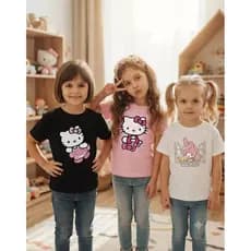 Kit 3 Camiseta Infaitl He_llo Ki.ty Casual Confortável Tecido Leve 100% Algodão