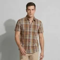 Camisa Social Masculina Xadrez Tartan – Manga Curta Casual Premium 100% Algodão