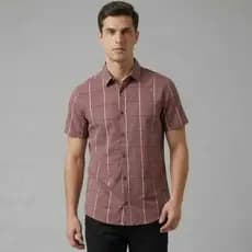 Camisa Xadrez Janela Manga Curta Slim Estilo Verão Casual Respirável 100% algodão