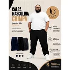 Calça Chimpa Plus Size Masculina Esportiva Flanelado Lisa com Bolso Academia e Casual.