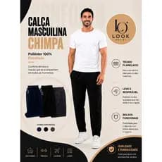 Calça Masculina Esportiva Chimpa Poliéster Flanelada Casual Lisa Casual e Academia