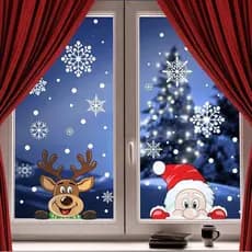 2026 Decoração de Natal Adesivos de Floco de Neve Papai Noel Rena Boneco de Neve Adesivos de Vidro Decalques Estáticos