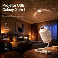 Projetor USB Galaxy 2 em 1, Luz Noturna Infantil, Braço Flexível de 360 Graus °   Lâminas substituíveis