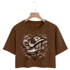 Cropped T-Shirt Oversize Country Coração Bota 100% Algodao lançamento