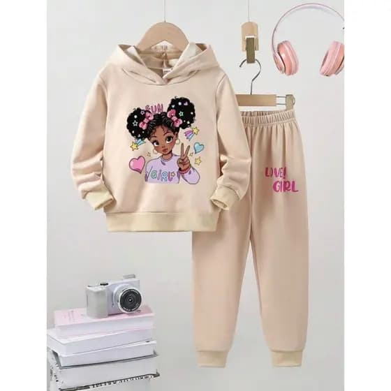 Conjunto de moletom infantil menina algodão premium quentinho confortável