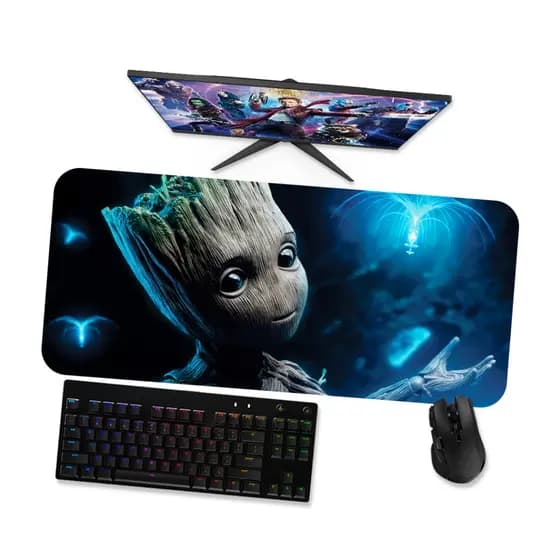 Mouse Pad Gamer Grande GUARDIÕES DA GALAXIA  BABY GROOT 90x40 80x40 60x40 70x30 45x40