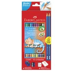 Kit Lápis De Cor Bicolor 12 Lapis 24 Cores+2 Lápis Escrever+1 Borracha+1 Apontador Faber-Castell