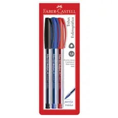Kit Caneta Trilux Esferográfica Faber Castell Azul Vermelha Preta 1.0 mm 3 Un