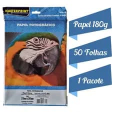 Papel Fotográfico A4 Foto Glossy Brilhante 180g Premium Resistente a Água Masterprint 50 Fls