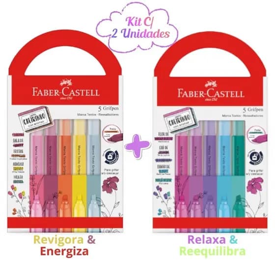 Kit Marca Texto 5 Cores Revigora Energiza/Relaxa Reequilibra Cheirinho Faber-Castell