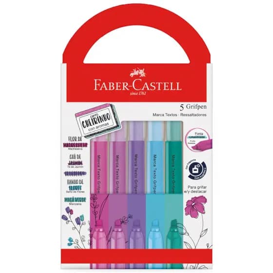 Kit Caneta Marca Texto 5 Cores Relaxa e Reequilibra C/ Cheirinho Faber-Castell