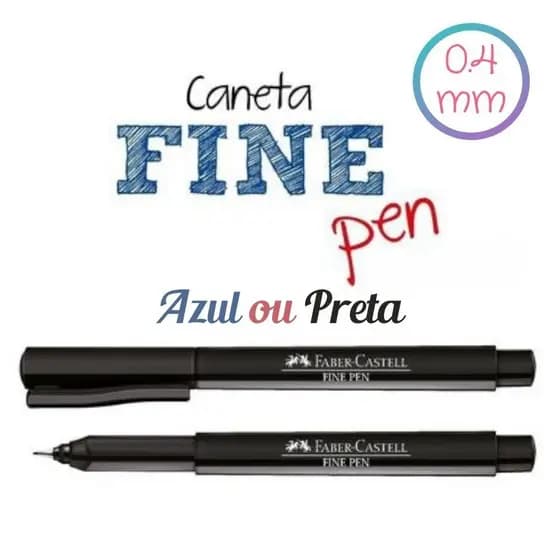 Caneta Fine Pen Hidrográfica Faber Castell Azul ou Preta 0.4mm Ponta Porosa