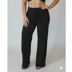 Calça Wid Leg  Pantalona Feminina Ana Ruga Com Bolso  e Cordão Cintura Alta