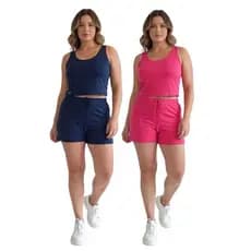Kit 2 Conjuntos Femininos Malha Fria Verão Short e Regata - Cores Lindas
