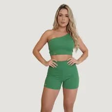 Conjunto de Academia Fitness Short e Top Cintura Alta Moda Fitness Lisos Feminino Ana Ruga