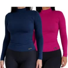 Kit 2 Blusa Cacharrel Feminina Manga Longa Segunda Pele Viscolycra Gola Alta