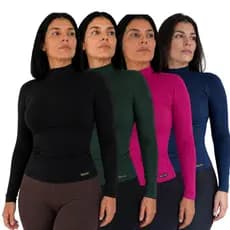 Kit 4 Atacado Blusas Femininas Cacharrel Gola Alta  Confortável   Segunda Pele Manga Comprida