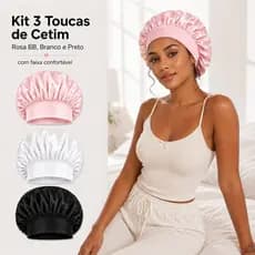 Kit 3 Touca de Cetim com Faixa Larga Elástica Anti Frizz para dormir protege o cabelo