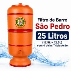 Filtro de Barro São Pedro 25 Litros (12,5+12,5) 4 Velas Tripla Ação + 4 Bóias Brinde Certificado Inmetro Completo