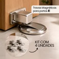 Kit 4 Trava Prendedor Fixador de Porta Magnético Adesivo Amortece Impacto Inox Cromado Trava Batedor Porta Slim