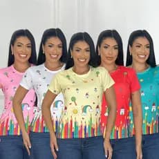 Blusa Baby Look T-shirt Feminina Premium Manga Curta Varias Cores - Área da Educação