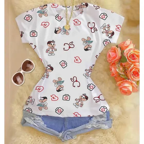 Blusa Feminina Camiseta T shirt Estampada Enfermagem
