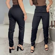 Calça Social Alfaiataria Feminina Estilosa Cintura Alta Com Bolsos e Passante Moda Luxo