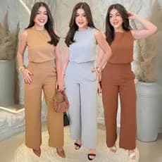 Conjunto Alfaiataria Feminino Social Elegante Calça Soltinha e Blusa Regata Linha Luxo P ao GG