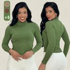 Blusa Feminina Manga Longa Gola Alta Canelada Inverno Casual Elegante Frio Look