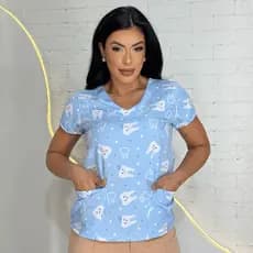 Blusa Scrub Pijama Feminino Dentista Oxford Cirurgico Consultório Bata Uniforme Odontologia