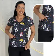 Scrubs Blusa Feminina Estampa Astronauta Pijama Uniforme Cirúrgico Scrub Tecido Oxford