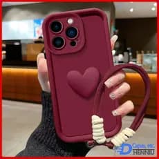 Luxo 3D Amor Coração Fosco Macio Cordão Corda Caso Para iPhone Air 17 16 15 14 13 12 11 Pro Max Proteção Completa