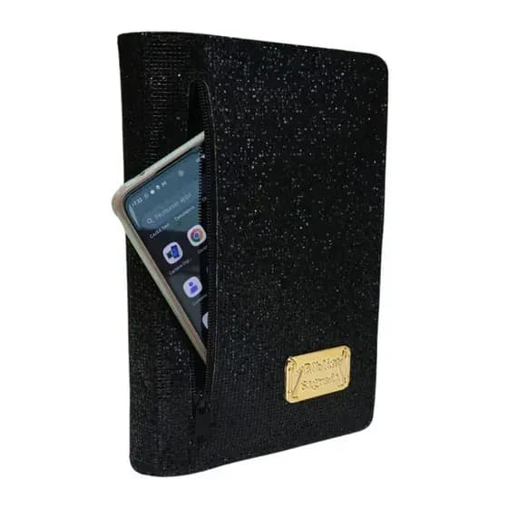 Capa para Bíblia de Estudo Grande Brilhosa com Glitter Zíper e Bolso Externo | Nº 13