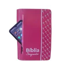 Capa para Bíblia Média Feminina com Zíper com Bolso Externo Porta Celular - Numero 11