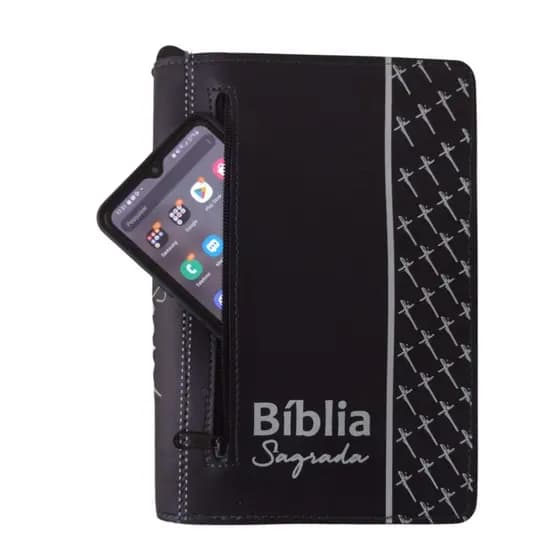 Capa para Bíblia de Estudo Grande com Zíper e Bolso Externo Couro Sintético - Número 13
