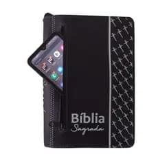 Capa para Bíblia de Estudo Grande com Zíper e Bolso Externo Couro Sintético - Número 13
