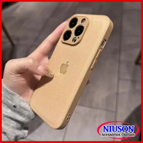 Capa De Couro Com Textura De Alta Qualidade Para iPhone Air 17 16 15 14 13 12 11 Pro Max Proteção De Lente Macia À Prova
