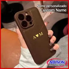 DIY Personalizado Nome Iniciais Letras Caso De Couro Do Plutônio Para iPhone Air 17 16 15 14 13 12 11 Pro Max