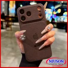 Capa De Couro De Textura De Luxo Para iPhone 17 16 15 14 13 12 11 Pro Max Proteção De Lente De Câmera Macia À Prova De C