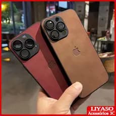 Pele Sentimento De Cordeiro Luxo Caso Couro Para iPhone Air 17 16 15 14 13 12 11 Pro Max Protetor Lente Completa