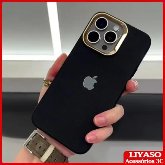 Litchi Couro Anti-Queda High-end Silicone Caso Para iPhone 16 15 14 13 12 11 Pro Max Com Moldura De Lente Galvanizada