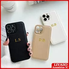 Capa De Couro PU Com Nome De Iniciais Personalizadas Gravadas DIY Para iPhone Air 17 16 15 14 13 12 11 Pro Max