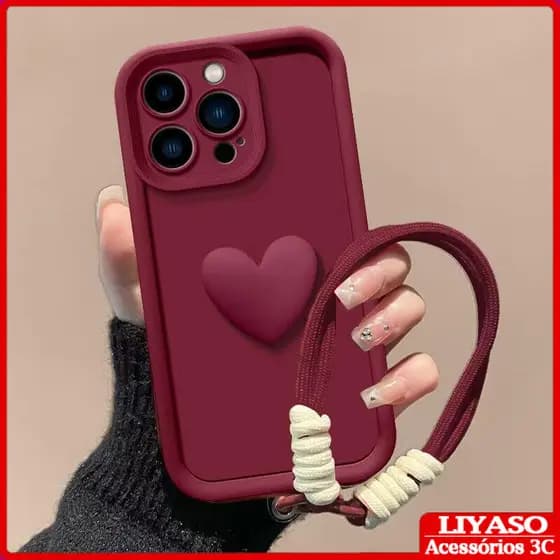 Luxo 3D Amor Coração Fosco Macio Cordão Corda Caso Para iPhone Ar 17 16 15 14 13 12 11 Pro Max