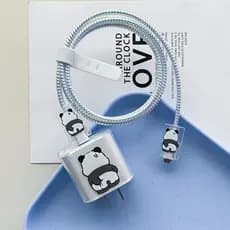 Bonito Panda Carregador Caso Compatível Para IPhone 18W/20W Transparente Fio De Dados Enrolador Cabo Protetor Porta Carr