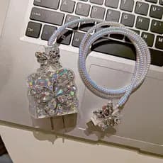 Nobre Diamante Borboleta Cabo Protetor Conjunto Para IPhone 18 20W Carregador Original Cabeça Caso Linha Dados Anti Queb