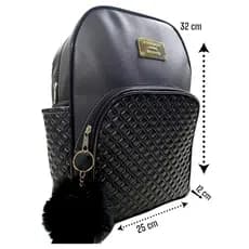 Mochila Feminina Mediana de Costas dois bolsos laterais & Acompanha Pompom