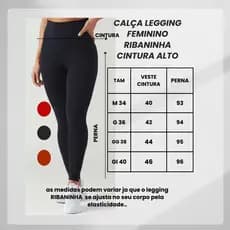 Calça Legging Feminina Tecido Ribaninha Cintura Alta Zero Transparente Lebanta Bumbum